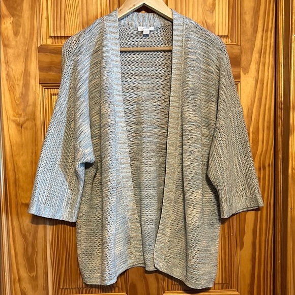 Purejill Women's Light Blue and Gray Open-Front Cardigan - Picture 1 of 7